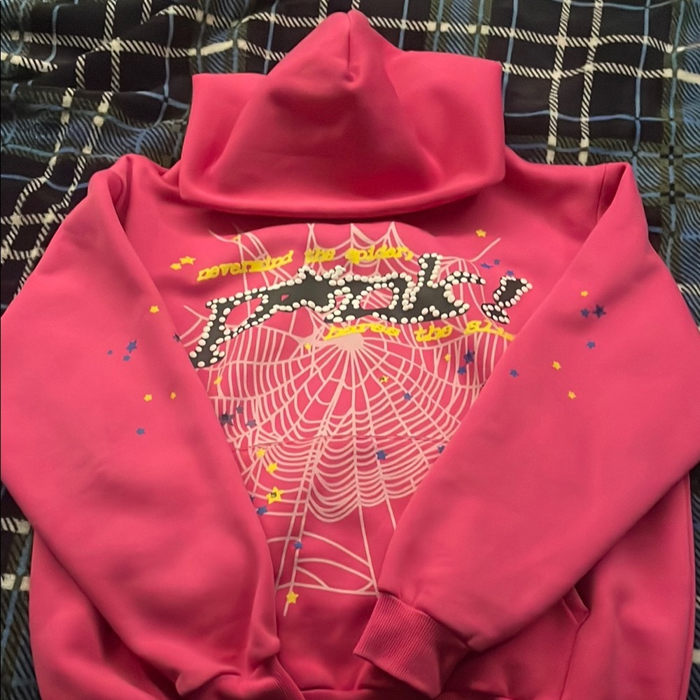 Bright Pink Graphic Sweatshirt with High Collar